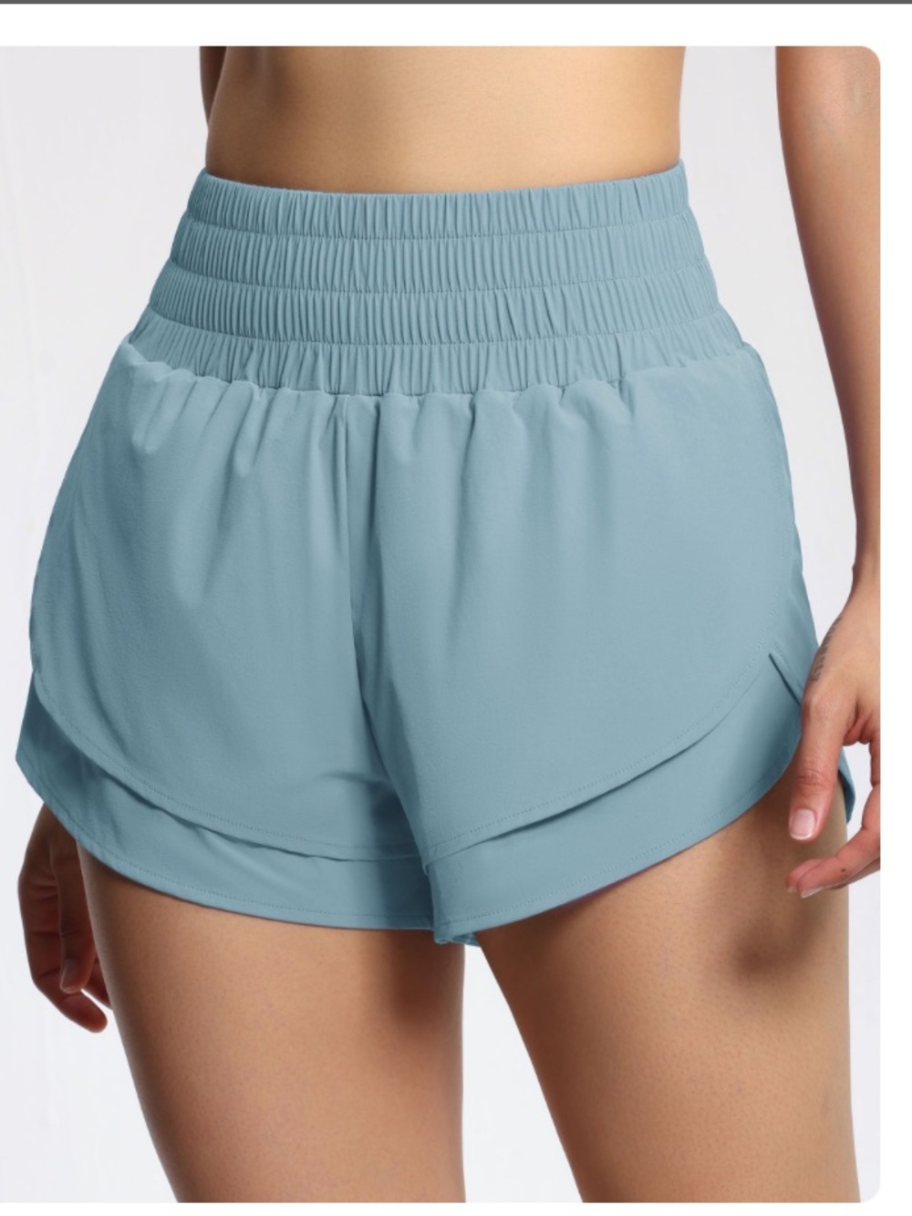 NWT The Gym People High Waisted 2-in-1 Running Shorts dusty Denim Blue XL